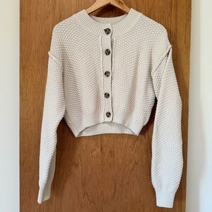 Free People cropped cotton-blend seed stitch cardigan in cream size S